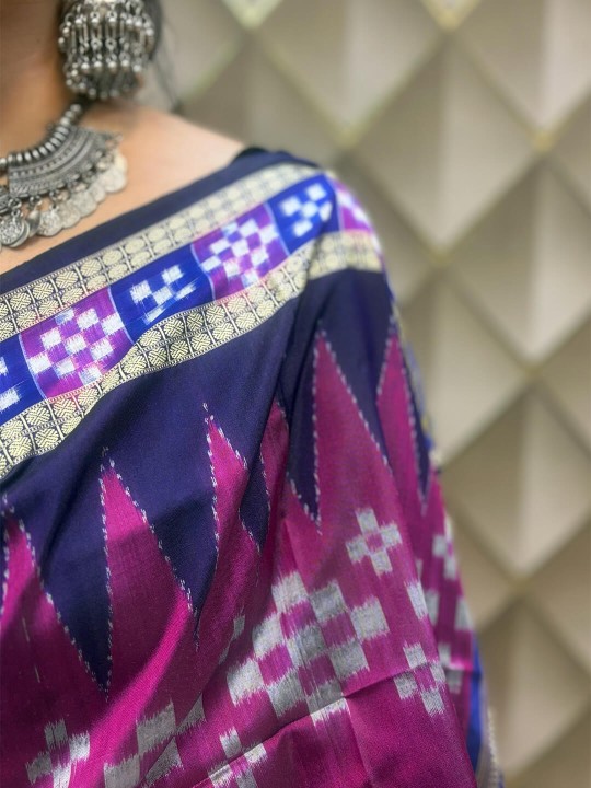 DARK PINK AND ELECTRIC BLUE PASAPALI SAMBALPURI  PATA SAREE